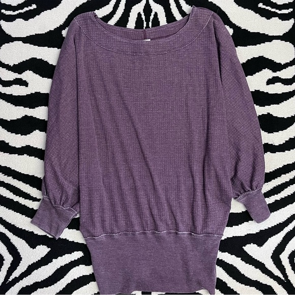 FREE PEOPLE Willow Thermal Oversized Top Waffle Knit In Wine Purple Size Medium - Picture 6 of 15